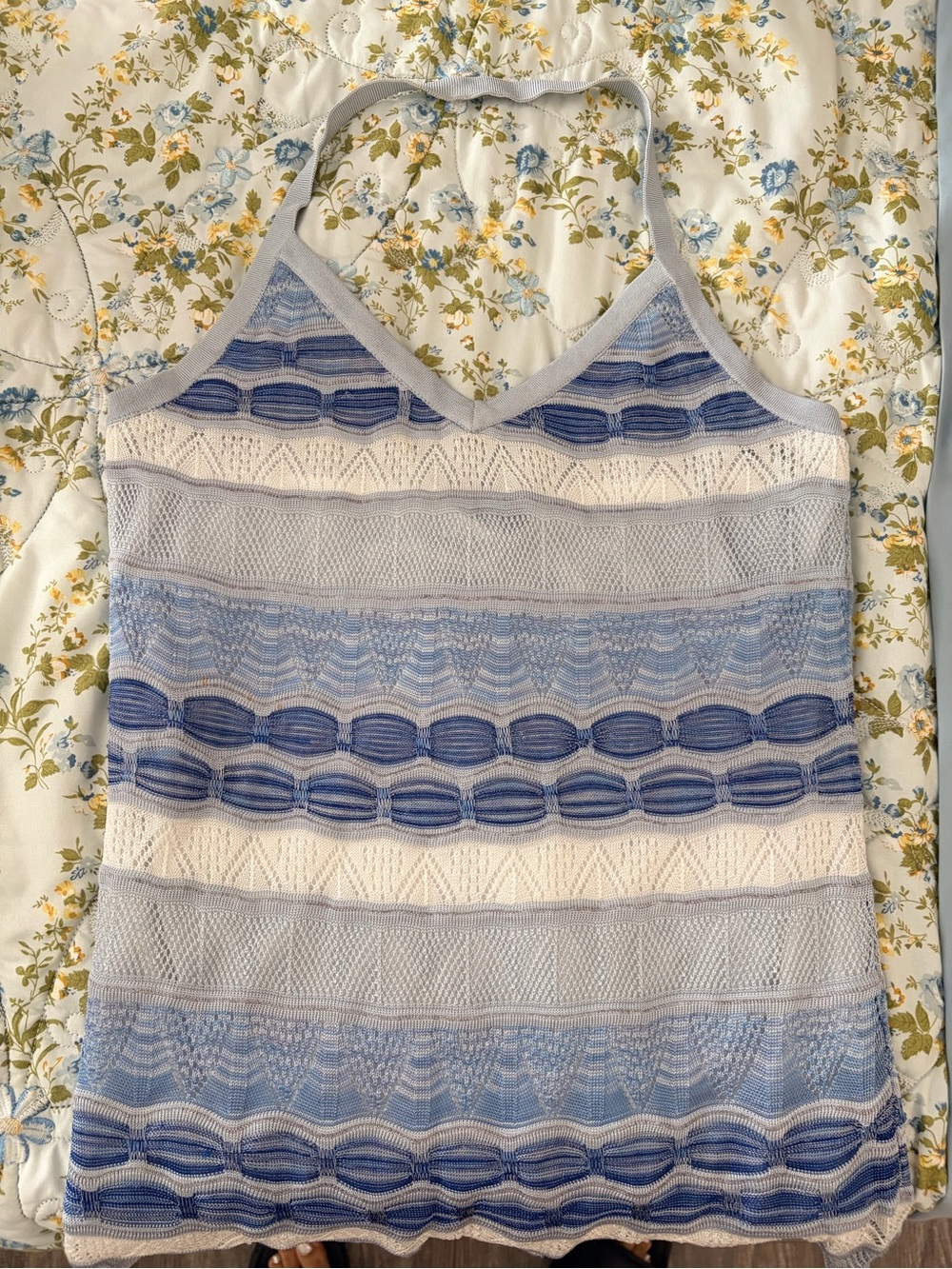 BEBE Light Blue & White Striped Halter Knit Tank Top